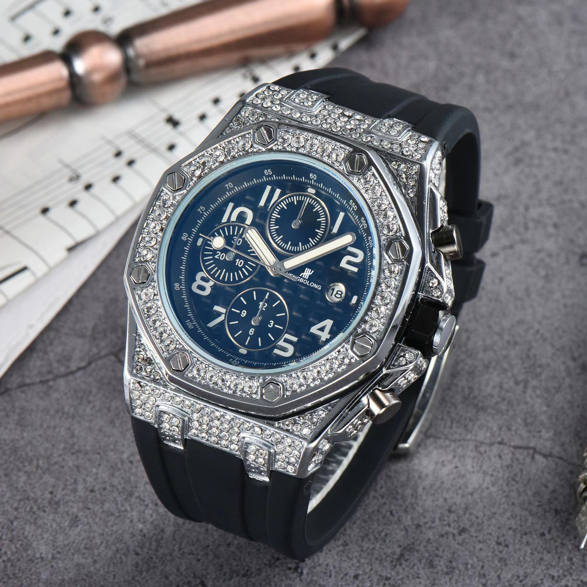 Three Pin Quartz Watch For Men, European And American Sports Silicone Watch, Wine Barrel Shaped Fashion, Simple And Full D...