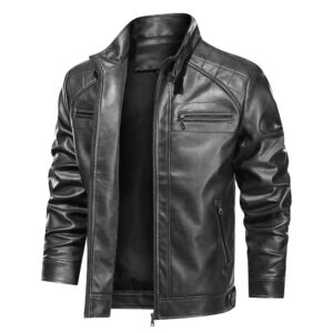 Autumn and winter new PU leather motorcycle outdoor casual men's jacket Lamian Noodles pocket - Herrenbekleidung