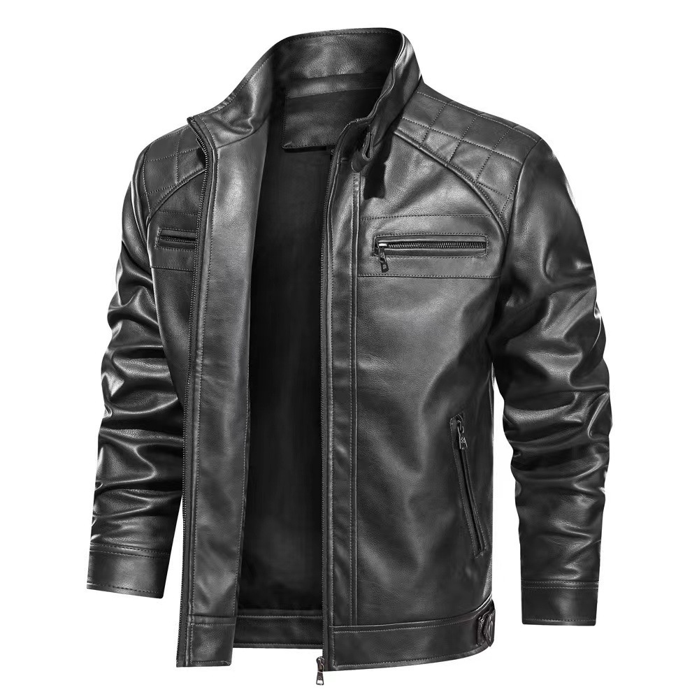 Autumn and winter new PU leather motorcycle outdoor casual men's jacket Lamian Noodles pocket - Herrenbekleidung