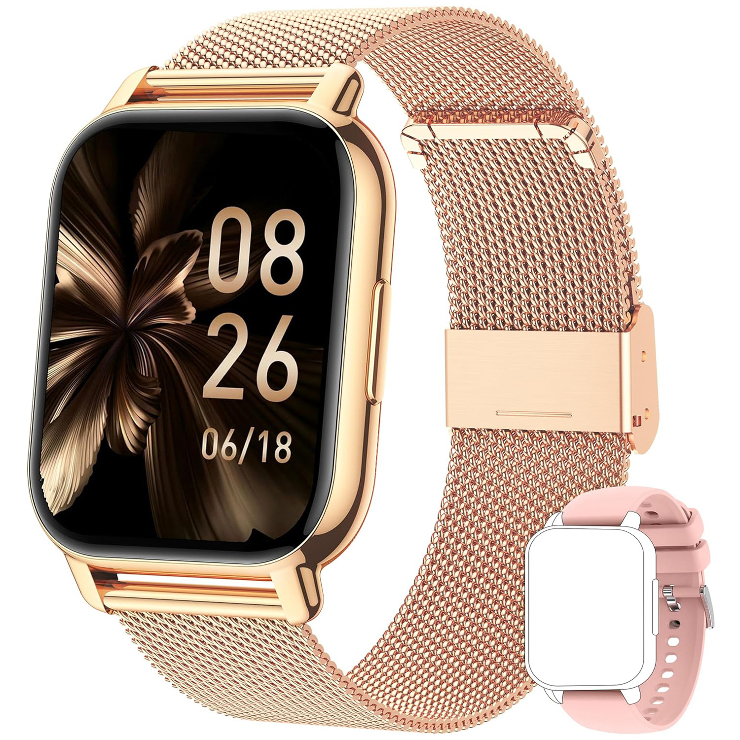 Smartwatch P66 With Voice Assistant, 1.85-inch Activity Bracelet, Blood Pressure, Heart Rate, Blood Oxygen, Women And Men ...