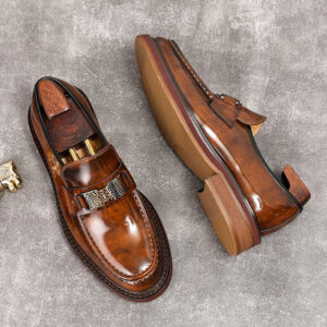 Glide Men's Business Casual British Style Cowhide Sole Loafers With Open Edge And Shiny Leather Slip-On Shoes - Schuhe