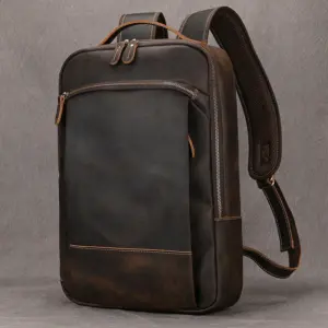 Vintage Mens Crazy Horse Leather genuine leather Retro Rucksack Large Classic Travel Backpack Big laptop computer bag - Ta...