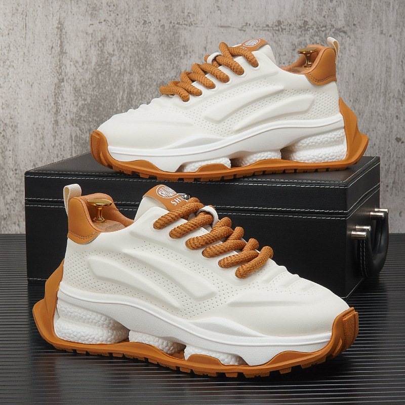 Men's 2024 Autumn New Breathable Thick soled Dad Trendy Brand Interior Height Increasing Sports and Leisure Little White -...