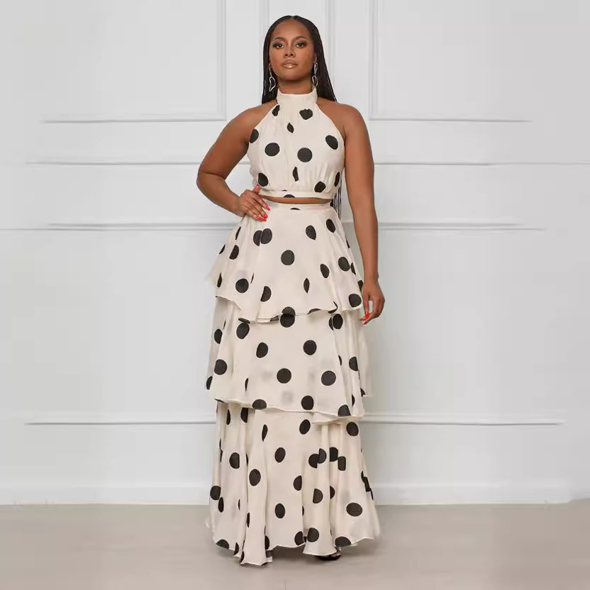 Women's Clothing Halter Neck Polka Dot High Waist Ruffled Fashionable Age Reducing Skirt Suit - Damenbekleidung