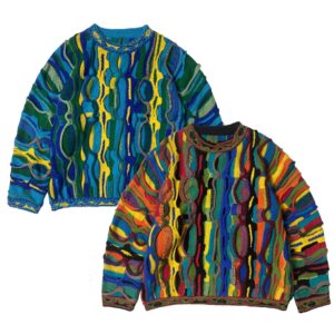 vintage loose pop contrast hip hop ethnic style knitted retro round neck pullover sweater - Herrenbekleidung