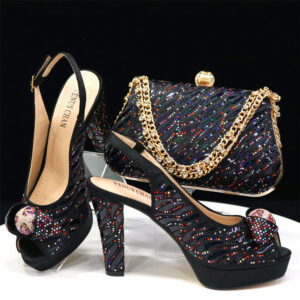 Women Shoe Bag Set Italian Style Shoe And Bag Set Combination Peep Toe High Heels With Trapezoidal Handbag Special Materia...