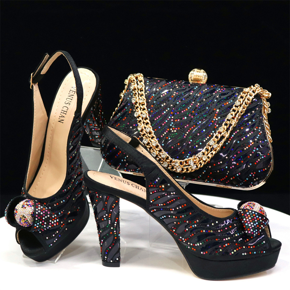 Women Shoe Bag Set Italian Style Shoe And Bag Set Combination Peep Toe High Heels With Trapezoidal Handbag Special Materia...