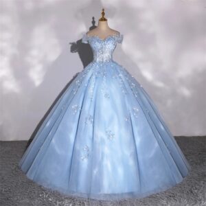 Women's Clothing Elegant Off-Shoulder Ball Gown For Gala Nights & Vocal Performances – High-Waisted Tulle Dress With Lace-...