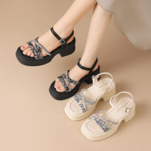 ZHR Sole Small Tall Sandals for Women 2024 Summer New Lightweight Outwear Thick and High Heels Paired with Skirts - Schuhe