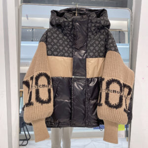 Women's Clothing New Fashion Brand Denim Splicing Hooded Winter Coats Jacket Women's Knitted Sleeves Letter Flower Thick W...