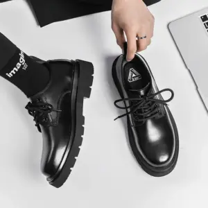 Men Haruku Korean Style Streetwear Casual Thick Platform Wedding Shoes Male Business Fashion Dress Leather Shoe Man - Ande...