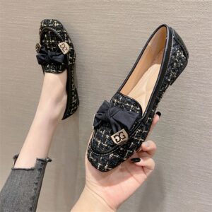 Netizen Versatile Square Head Soft Sole Bean 2023 New Flat Bottom Small Fragrant Style Single Shoes for Women with One - S...