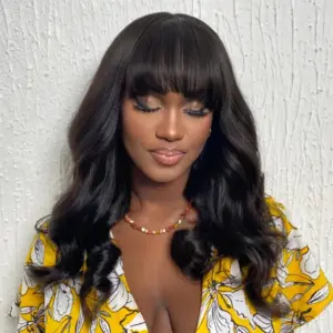 18-24 inch Body Wave Human Hair Wigs with Bangs Fringe Brazilian Hair Bob Wig 180% Density - Haircare Products