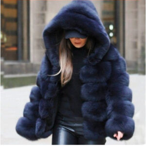 Women's Thick Warm Fur Coat Long Sleeve Hat Imitation Rabbit Fur Coat - Damenbekleidung | Technik & Gadgets