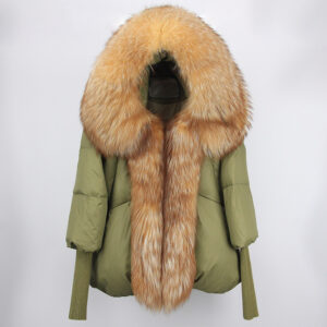​​Women’s Short Puffer Jacket With 90% White Duck Down & Detachable Fox Fur Hood – Stylish Winter Coat For N Fashion (201-...