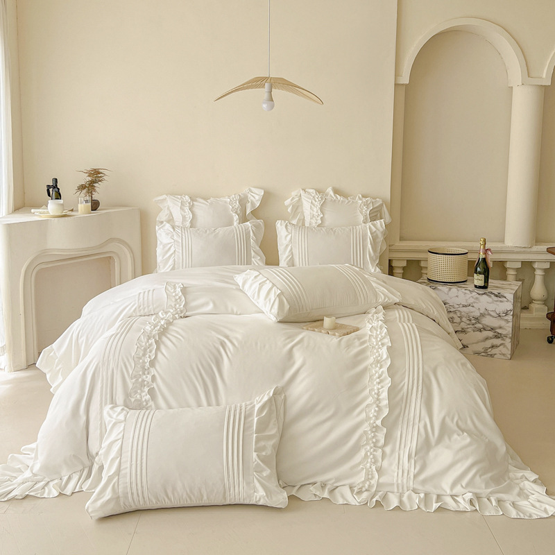 Premium Lace-Trimmed Ins Bedding Set - 1500-2000g High-Quality Polyester, Available In 1.2m-2.0m Sizes (Bed Sheets, Bed Sk...
