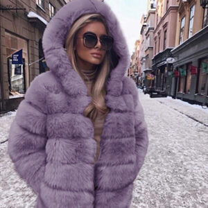 Women's Clothing Autumn and winter new women's mid length swing hood fur jacket top women's plush warm jacket - Damenbek...