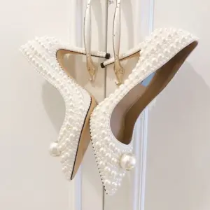Open Toes Sandals Bridal Dress Wedding Shoes Summer Flat Slippers Designer Slingbacks Pearl Satin Platform Pumps Women - S...