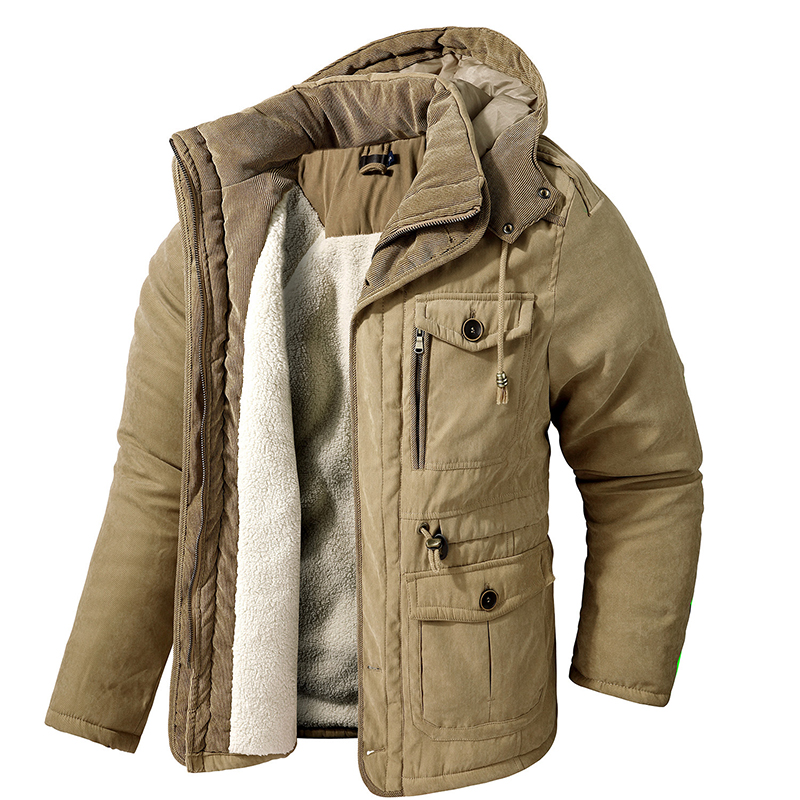 Men's Thicken Parkas Warm Winter Jacket Cashmere Fleece Coats Military Outdoor Cotton-Padded Male Windbreaker Hooded - Her...