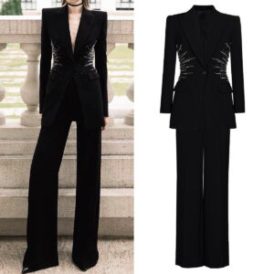 Women's Clothing Spot autumn and winter new Internet celebrity style beaded suit two piece suit temperament women's suit p...