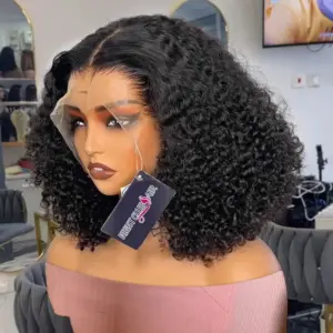 Short Curly Human Hair Bob Wig Brazilian Lace Wig 5X5 Closure Deep Wave 250% - Haircare Products | Technik & Gadgets