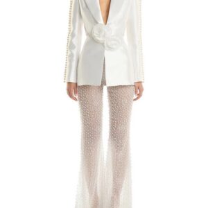 Spot 2024 Spring and Summer New Style Hollow Beaded Three Dimensional Flower Suit Pearl Sequin Mesh Trousers Set - Damenbe...