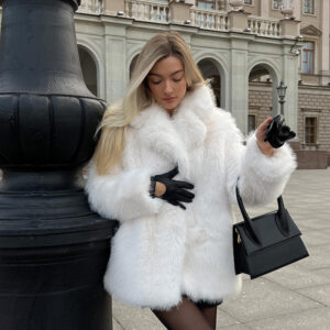 ​​Luxury Faux Fur Coat For Women - Mid-Length Winter Coat With Fox Fur Collar, Warm & Stylish Outerwear​​ - Damenbekleidung