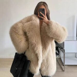 Medium Length Za Women's Fur Imitation Fox Fur Large Lapel Thick Coat Loose Plush 1300g - Damenbekleidung