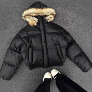 Men’s Winter Parka With Detachable Faux Fur Hood – American Retro Streetwear, Thickened Cotton Blend Coat For Couples (M-2...