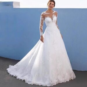 Women's Clothing wedding dress new women's dress wish lace deep v long sleeve dress long skirt - Damenbekleidung