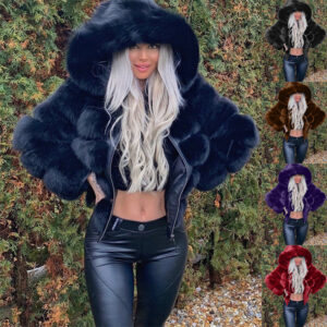 Women's Fashion Long Sleeve Solid Color Imitation Fur Coat Hooded Autumn Winter Warm Coat - Damenbekleidung