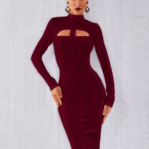 Women's Clothing Autumn And Winter Women's Tight Hollow Long Sleeved Dress Usually You Can Wear A High End Black Bandage E...