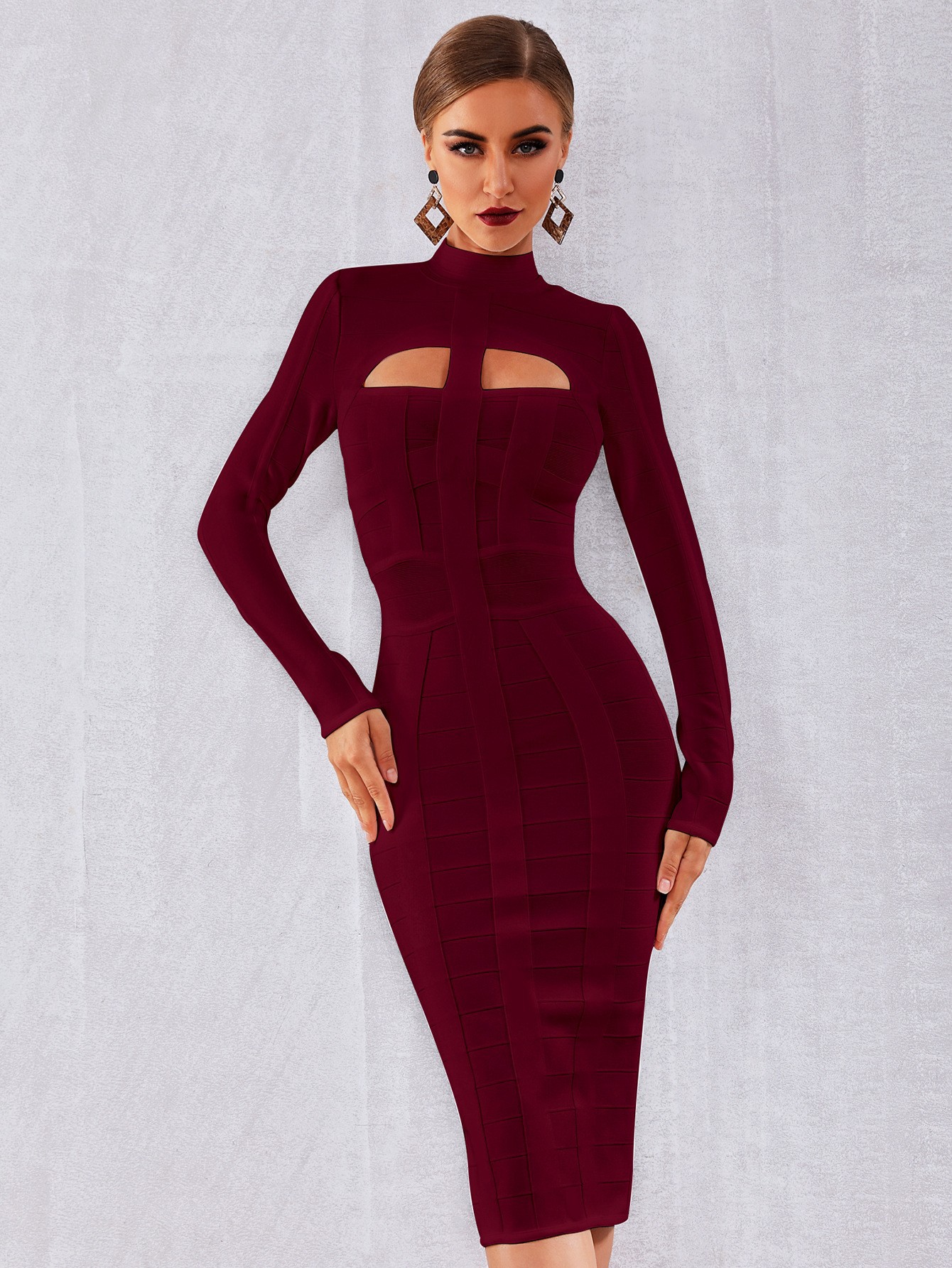 Women's Clothing Autumn And Winter Women's Tight Hollow Long Sleeved Dress Usually You Can Wear A High End Black Bandage E...