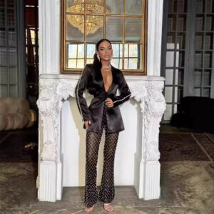 Women’s Clothing New Fashion Three Dimensional Hollow Beaded DJ Flower Mesh Fashion Slim Sexy Suit Two Piece Set - Damenbe...