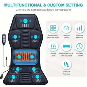 Massage Seat Cushion With Heating, With Adjustable Lumbar Support, 9 Massage Modes, Back Massage Chair Cushion For Men And...