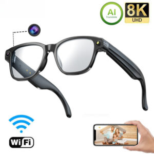 E03 Smart Glasses With 800W AI Camera, HD Photo/Video, Voice Call & Translation, Dual Lens (Black)​ - Computer
