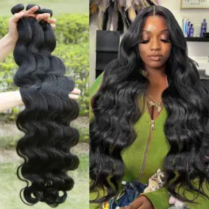 32 inches Body Wave Human Hair Bundles Remy Raw Virgin 100% Human Hair Water Wave Extensions 3 4 Deal - Haircare Products