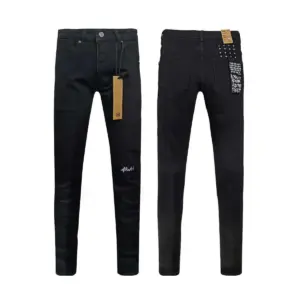 KSUBI Cross Men Fashion American High Street Black Casual Letter Embroidery Pants Stretch Skinny Ripped Frayed Jeans - Her...