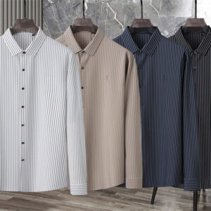 Seamless High Elastic Cross-Border Source Stretch Striped Non-Iron Smooth Long Sleeve Men's Export Shirt Men - Herrenbekle...