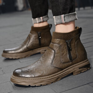 Martin for men's autumn and winter new fashionable British casual work short trend high cut leather boots - Schuhe