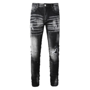 ​​Men's Distressed Black & Gray Skinny Jeans – High Street Fashion With Ripped & Patched Details (28-38)​​ - Herrenbekleidung