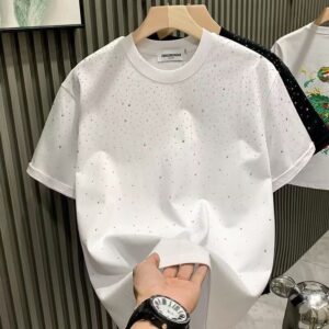 Trendy Brand Versatile Fashionable Round Neck T-shirt For Men With Starry Sky And Diamond Hot Stamping Short Base, Half - ...