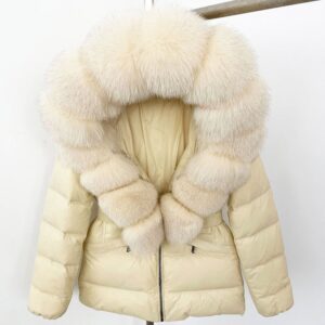24 New Short Women's Real Fox Collar Jacket, Thickened Slim Fit Waist Cinched Fur Down Jacket - Damenbekleidung