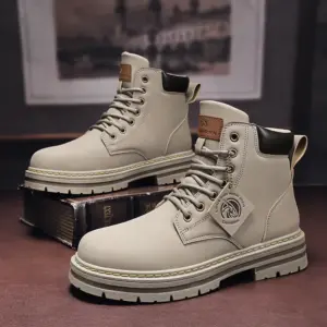High Top Mens Leather Fashion Motorcycle Ankle for Men Winter Boots Man Shoes Lacing Botas Hombre - Schuhe