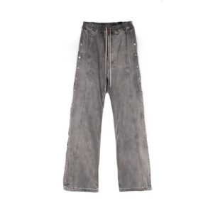 RO RICK Style Hip Hop Street Style Washed Distressed Smoky Gray Floor Length Button Down Jeans, Same Style As Central Cee....