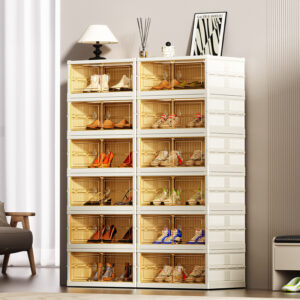 One Pull Forming Double Row Transparent Installation Free Shoe Cabinet Household Foldable Shoe Storage Box Multi Layer Doo...