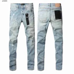 Top quality Purples jeans Men Fashion streetwear distressed blue brand fashionable repair low rise tight denim pants - Her...