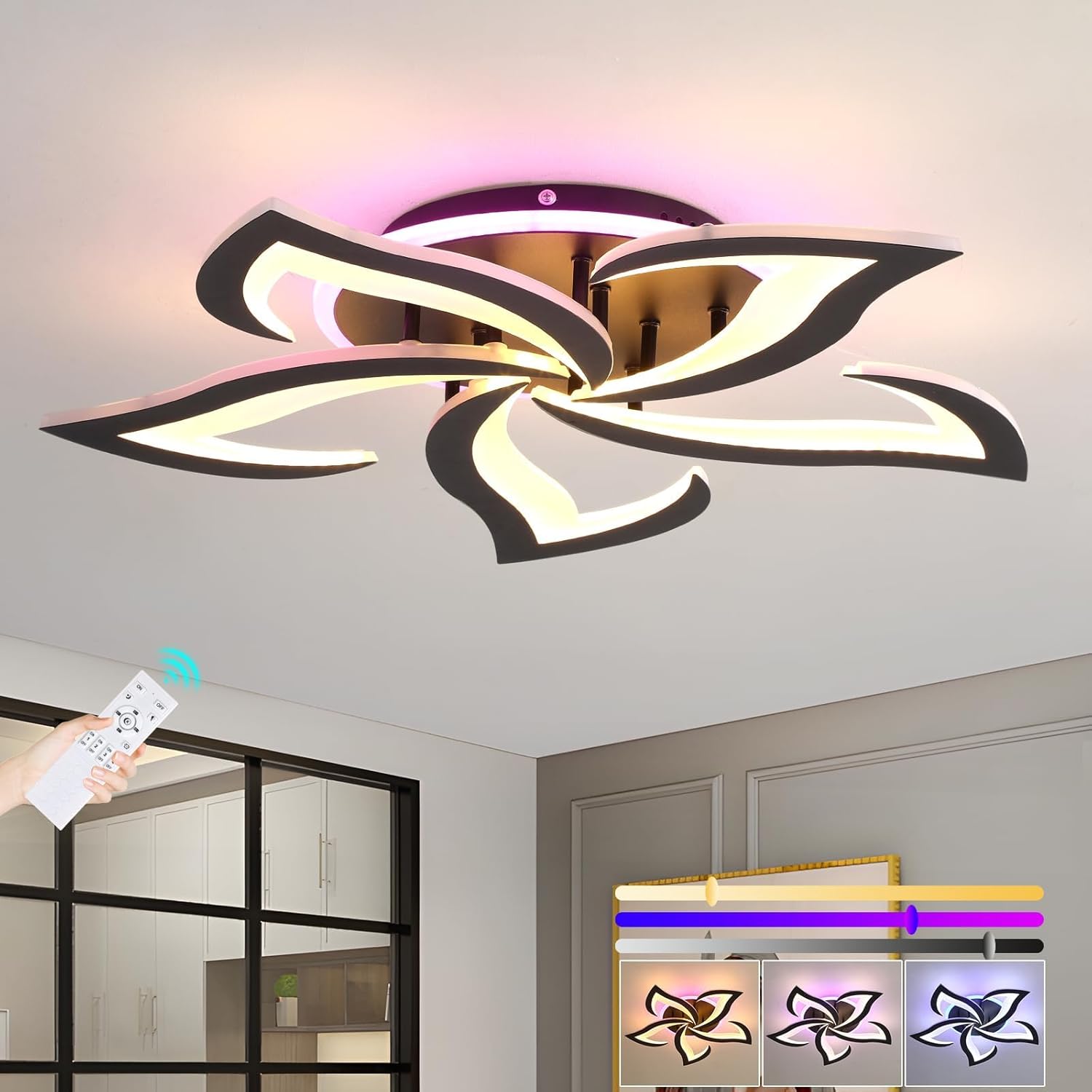 Modern LED Ceiling Light, Remote Control Acrylic Ceiling Lamp Fixture For Living Room Dining Room Bedroom,light Fixtures C...