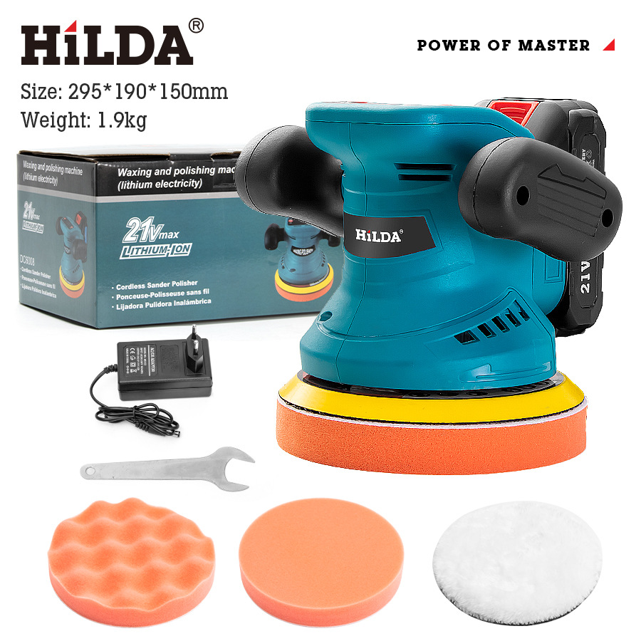 HILDA Cordless Polisher For Cars & Marble - 3-Speed Adjustable, 125mm Pad, 2800 RPM, Lithium Battery (5 Models Available)...