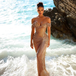 European And American Foreign Trade Export Sexy One Shoulder Gold Mesh Sequin Annual Meeting Banquet Party Temperament Eve...